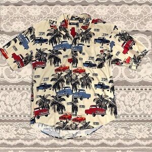 Vintage Puritan Palm Tree & Classic Car Button-Up – Size M